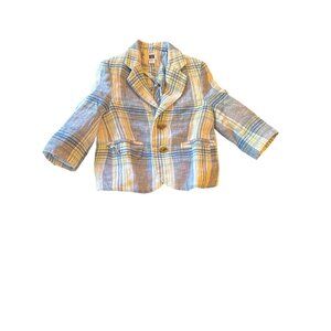 Janie‎ & Jack Infant Plaid Blazer 6-12M Blue Yellow Linen Blend